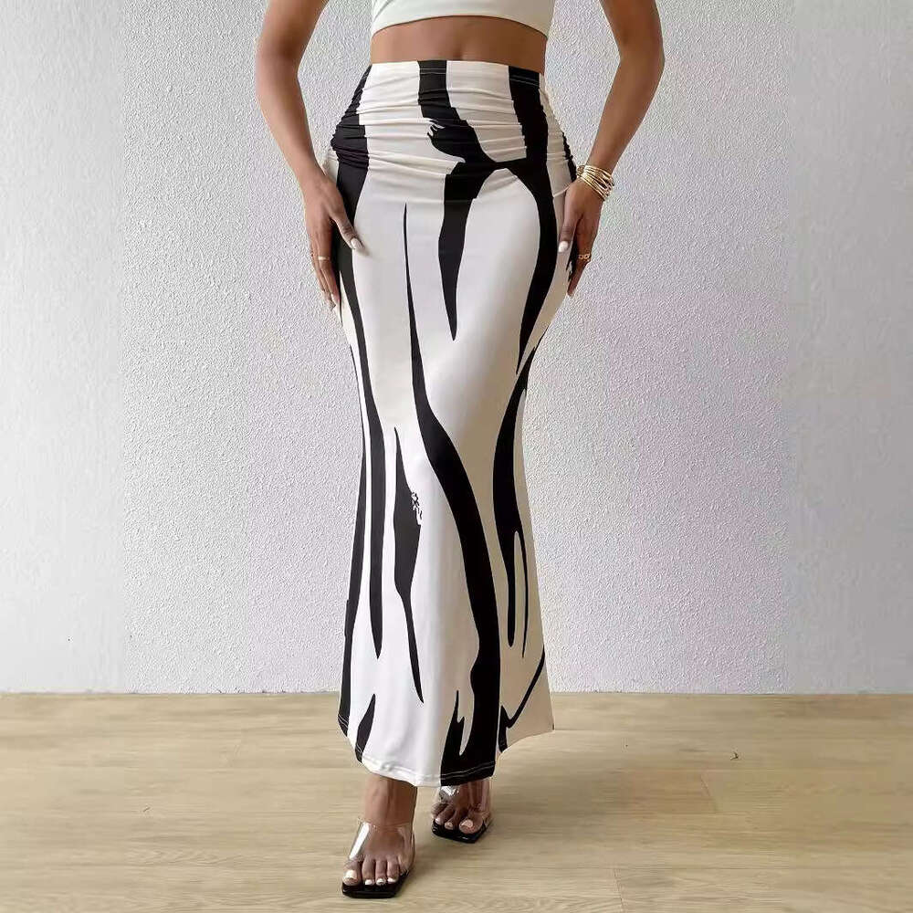 2025 Cross-Border European American Zebra Pattern Design Slimming and Heightening Hot-Selling Half-Length Tight High-Waist Mermaid Pencil Long Dress