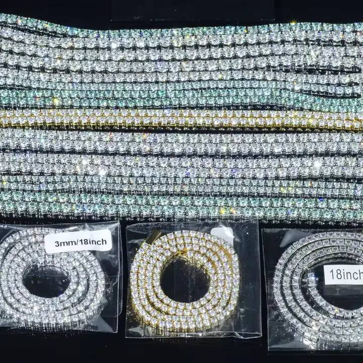 Factory Pass Tester 925 Silver Iced Out Blue Moissanite VVS Diamond Hip Hop Tennis Chain Bracelet Necklace Fine Jewelry for Men