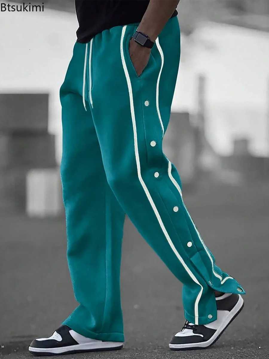 2025 Casual Streetwear Mens Trendy Side Breasted Design Baggy Pants Spring Autumn New Mens Straight Leg Drawstring SweatpantsXJ250904