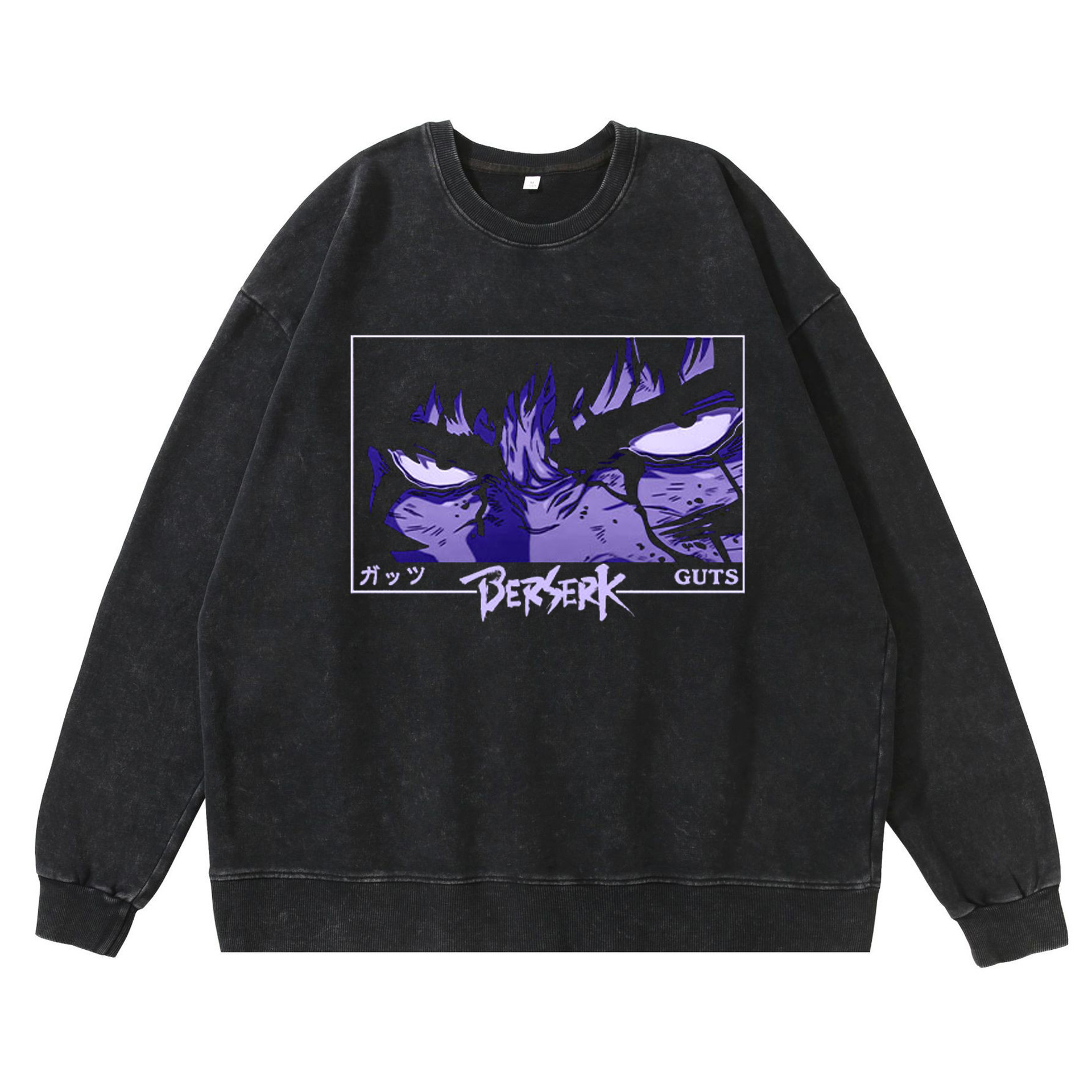 360g Heavyweight Washed Vintage Berserk Anime Street Retro Cotton Hoodie Streetwear Crewneck Hoodie - TT8262