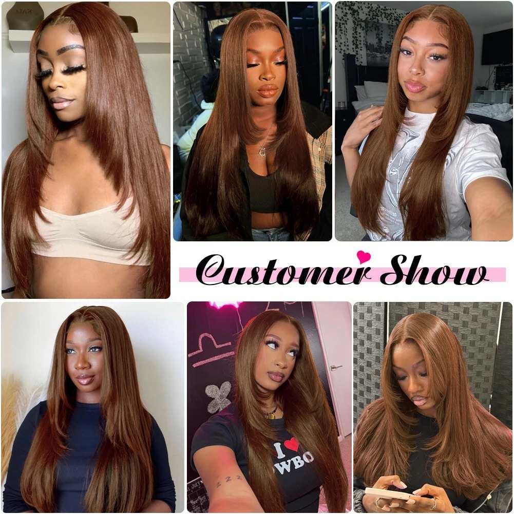 Chocolate Brown Human Hair Wigs Layered Cut Lace Front Wigs Wear And Go HD 13X4 Straight Lace Frontal Wig For Women pelucas Cheveux Glueless Wigs