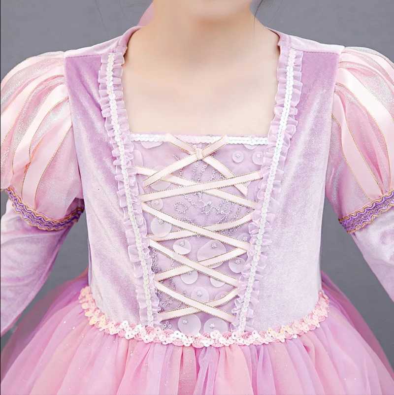 Long Pink Dress for Girls Birthday ParTY Sophia Cosplay Velvet Winter Purple Princess Rapunzel Dress for Ages 3-10 Z250904