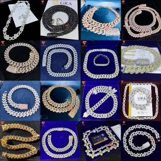 Hot Sale Custom Fine Jewelry Necklace Hip Hop Bling Heavy Chain for Men Gra Certificated 925 Silver Cuban Link Moissanite Chain