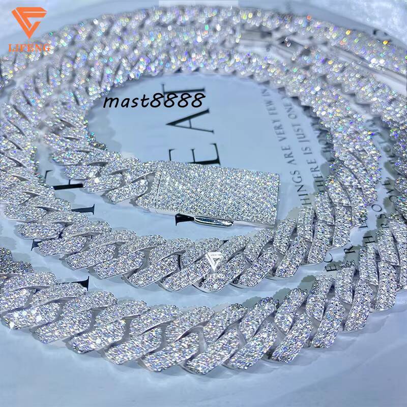 14mm Custom Hip Hop Fine Jewelry Cuban Link Chain Iced Out VVS Moissanite Diamond Necklace Silver 925 Cuban Chain With Pendant