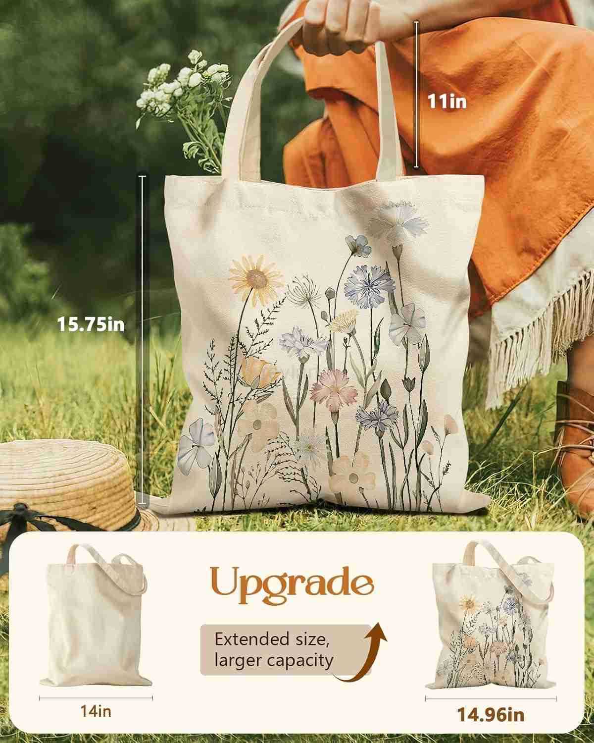 Tote Bag for Girls with Magnetic Buckle and Zipper Inner Pocket for Women Lady Canvas Cotton Tote BagW250904