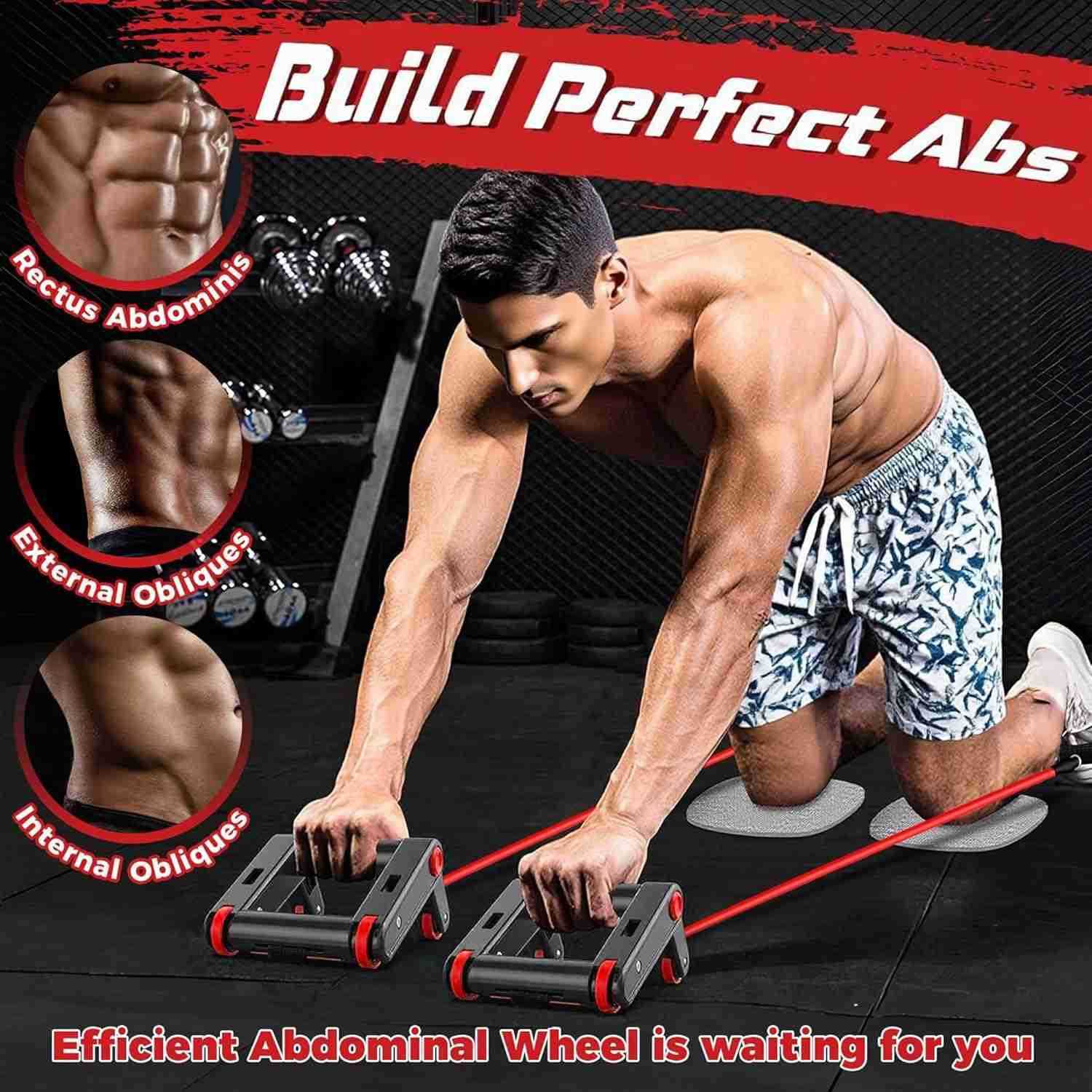 Ab Roller Wheel Set 2in1 Core Strength Training Equipment for Home Gym 500LB Capacity NonSlip Handles with Knee Pad for Men and Women W250904