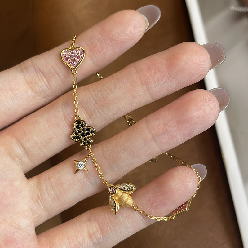 French Style Light Brushed Bee for Women, Pure Sier S, Exquisite Heart Design Jewelry, Niche Fashion Bracelet