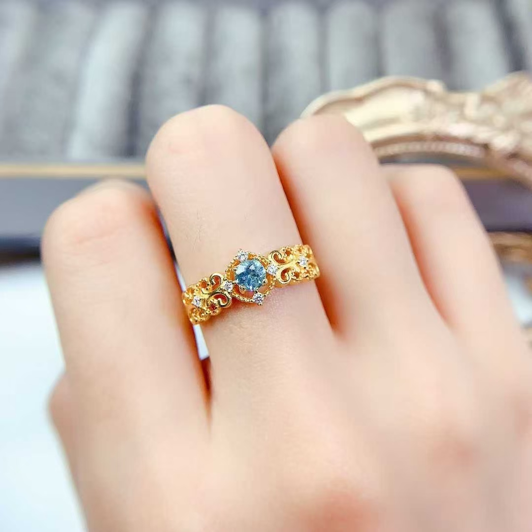 Sterling silver ring jewelry natural topaz ring 4mm VVS grade 925 silver ring with 3 layers 18K gold plating