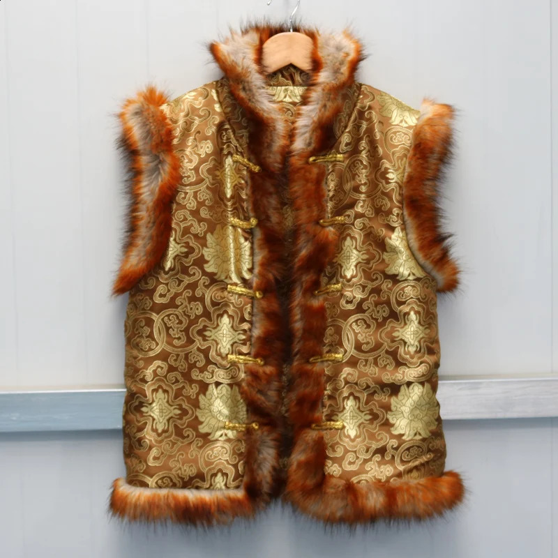 Autumn and winter mens fur coat short fox vest retro local rich owner Kang Shoutang performance clothes 250904