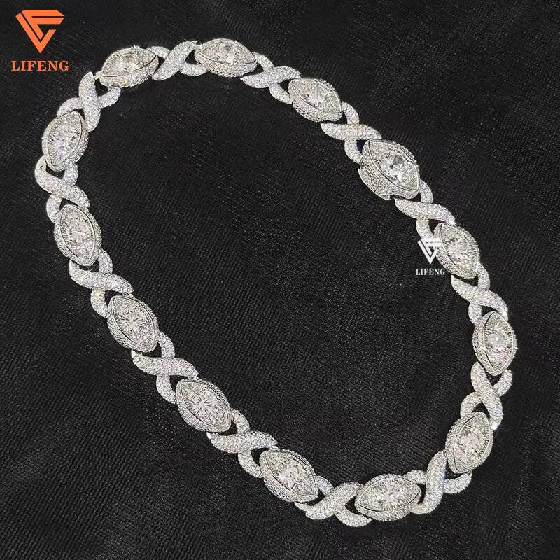 Custom Eyes Necklace VVS Moissanite Diamond Cuban Link Chain for Men Iced Out Hip Hop Jewelry 925 Silver Cuban Charm Necklace