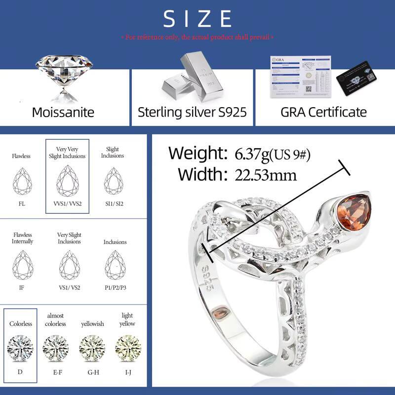 New Design 925 Sterling Silver Jewelry Ring Gold Plate Iced Out VVS Moissanite Hip Hop Spiritual Snake Ring for Rapper Men