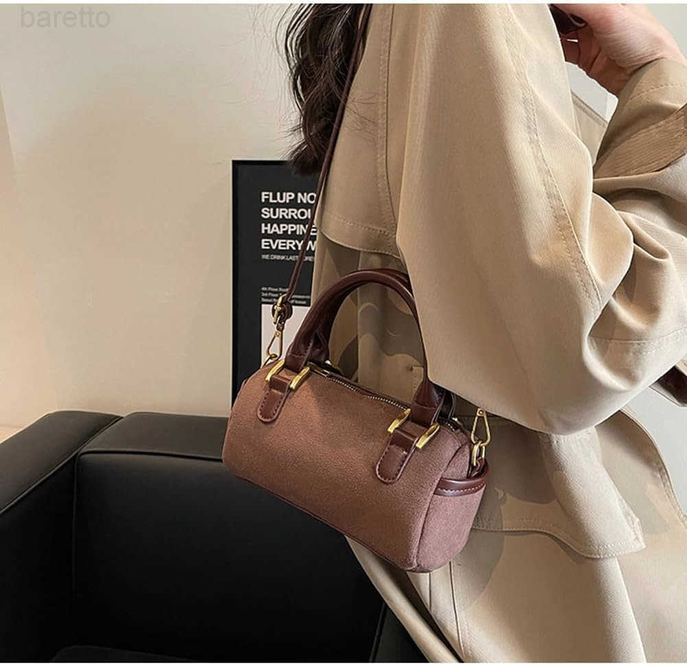 Slouchy Suede Boston Barrel Bag Women Corduroy Boho Satchels Shoulder Bag Crossbody Purse Mini Tophandle Tote Handbag M250904
