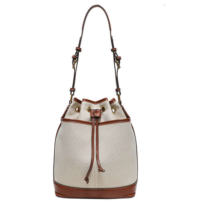 2025 Autumn Stylish Handheld Bucket Bag Women's Korean Retro Niche Crossbody Single Shoulder Canvas Bag Beige Denim Blue