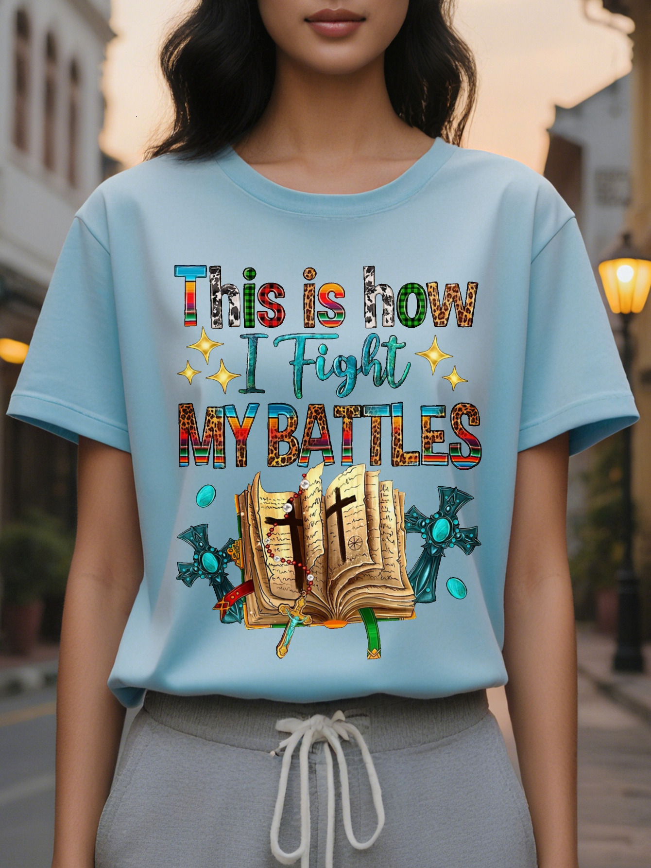 Large XL Country Women's T-Shirt This Is How I Fight My Battles Shirt Summer Graphics Tees Plus Size