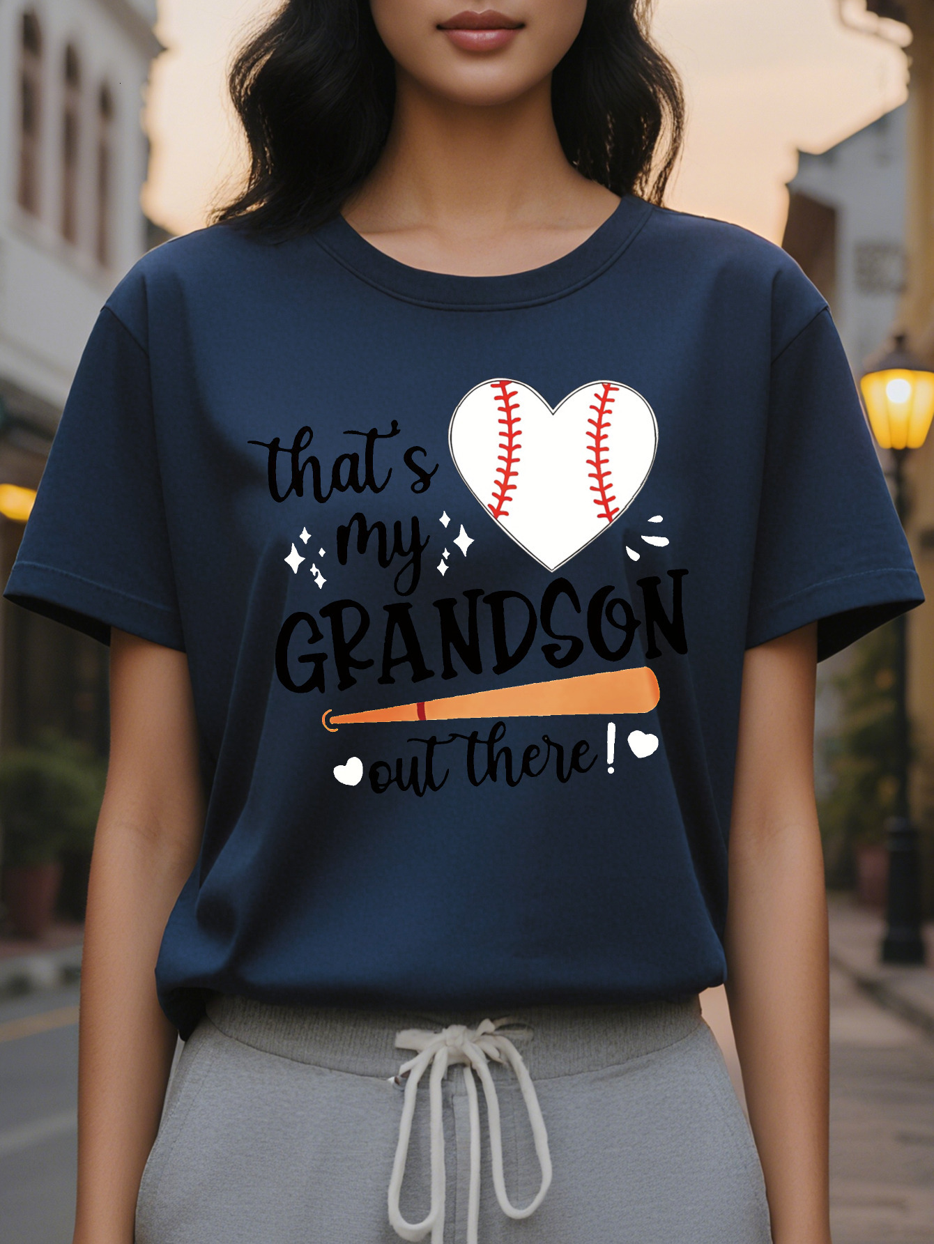 Large XL Tee Casual Red Women's T-Shirt That's My Grandson Out There Heart Design Perfect for Fans Baseball Fan Apparel Plus Size