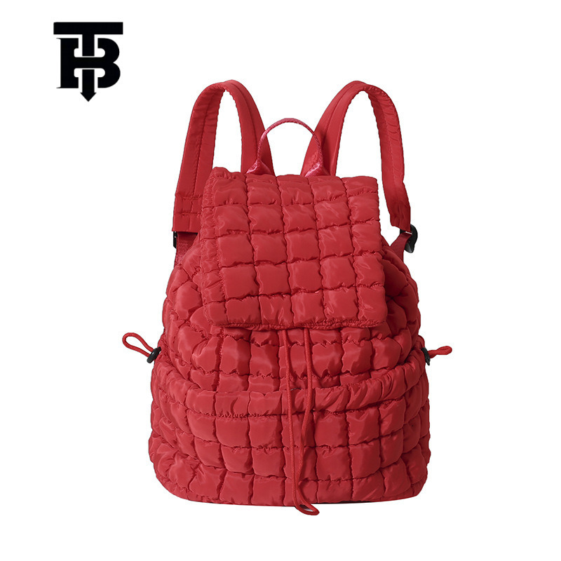 TB BHULAMTE Autumn Winter New Down Padded Backpack Designer s bag Women's Fashion Commuter Large Capacity Fluffy Plaid Lightweight Travel Backpac