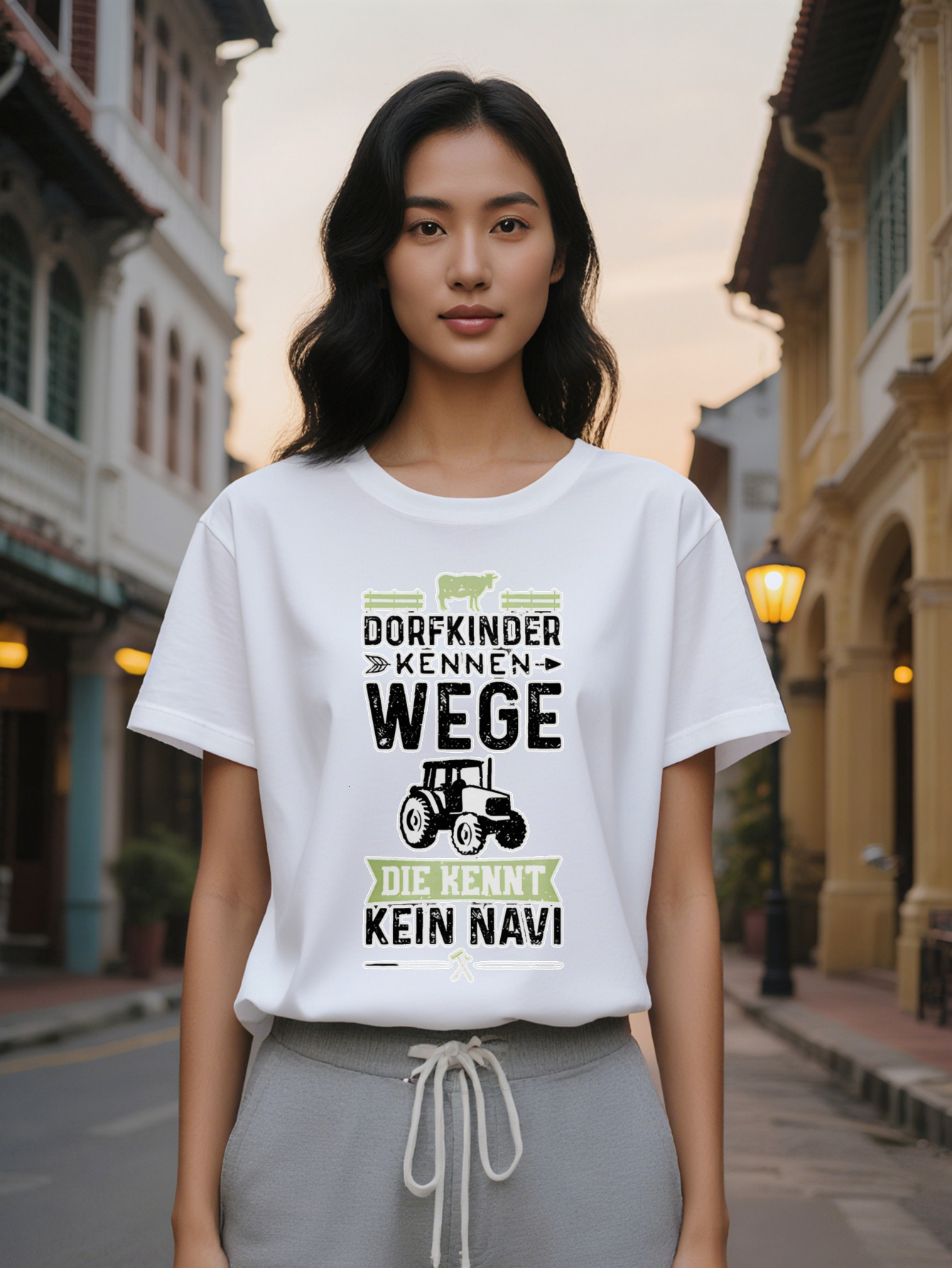 Large XL Lady Casual Short Sleeve T-Shirt with DORFKINDER KENN WEGE Cow Silhouette Graphic Print Black Round Neck Summer Tee Plus Size