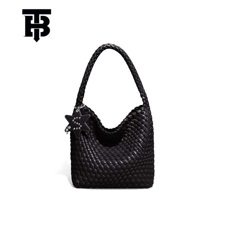 TB BHULAMTE Gun Gun Same Style Designer s bag Champagne Gold Woven Bag Tote Bag Star Pendant Large Capacity High-end Fashion Shoulder Bag Mother and C