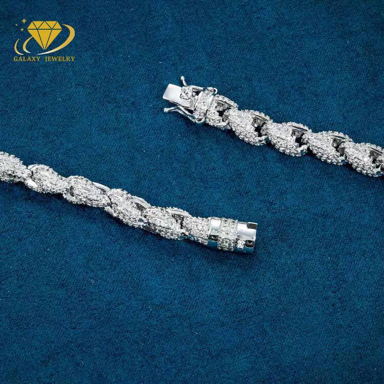 8mm Thick Twist Chain 925 Solid Silver Iced Out Vvs Moissanite Diamond Rope Necklace Cuban Link Chain for Man Hiphop Chain