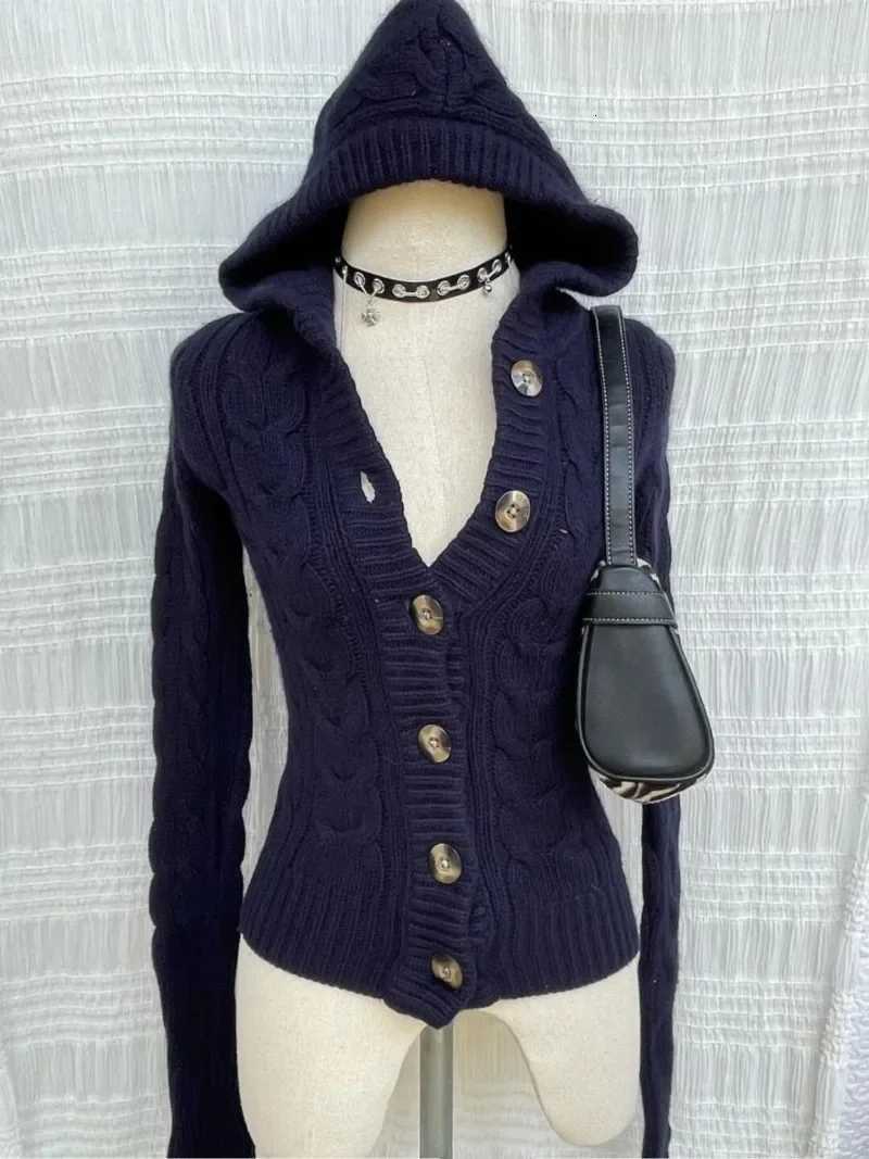 Fashion Vintage American Solid Knitted American Cardigan Harajuku All Match Punk Jumpers Y2k Aesthetic Spring Autumn Clothes S250904