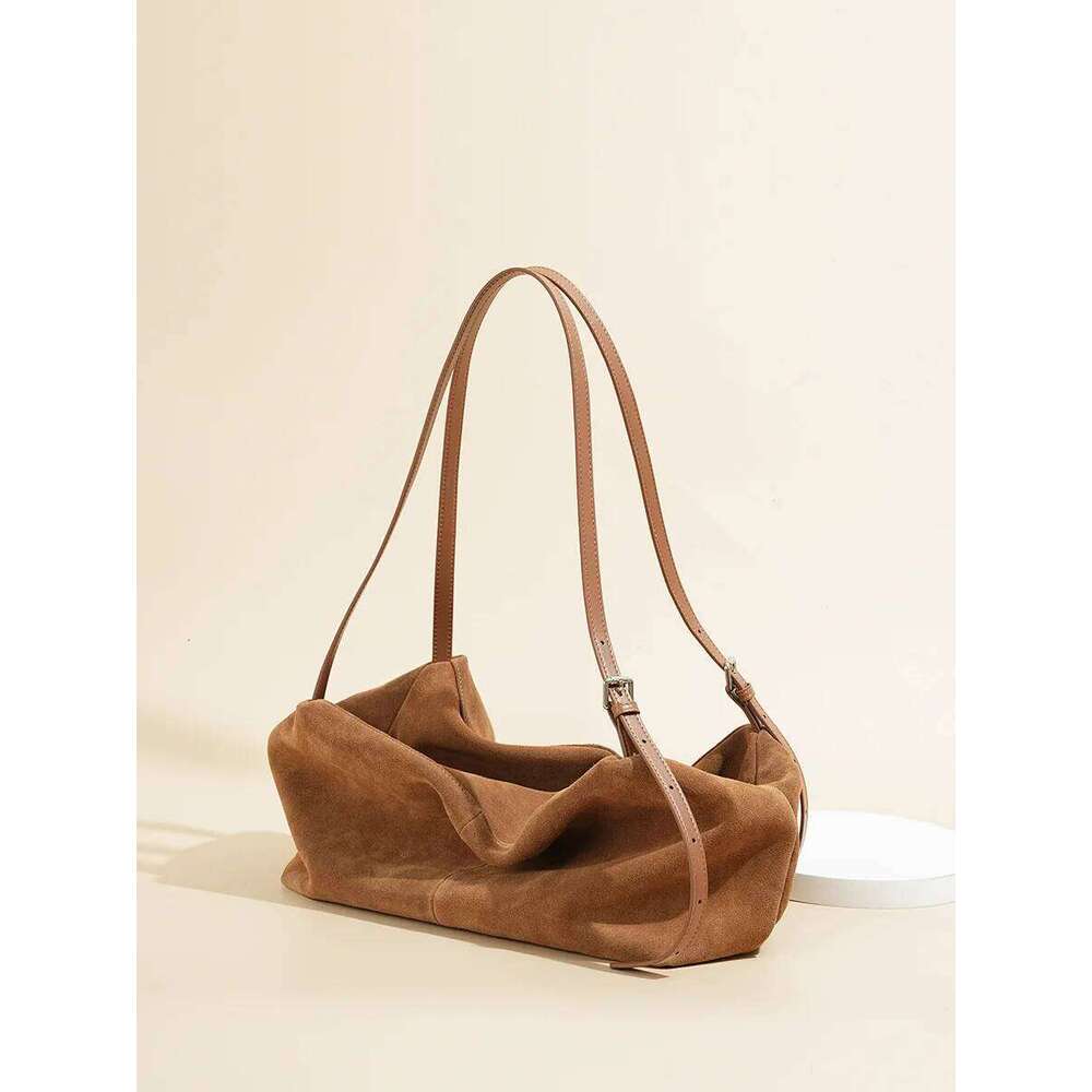 Versatile suede tote for autumn and winter, frosted cowhide, large capacity single shoulder armpit pillow bag