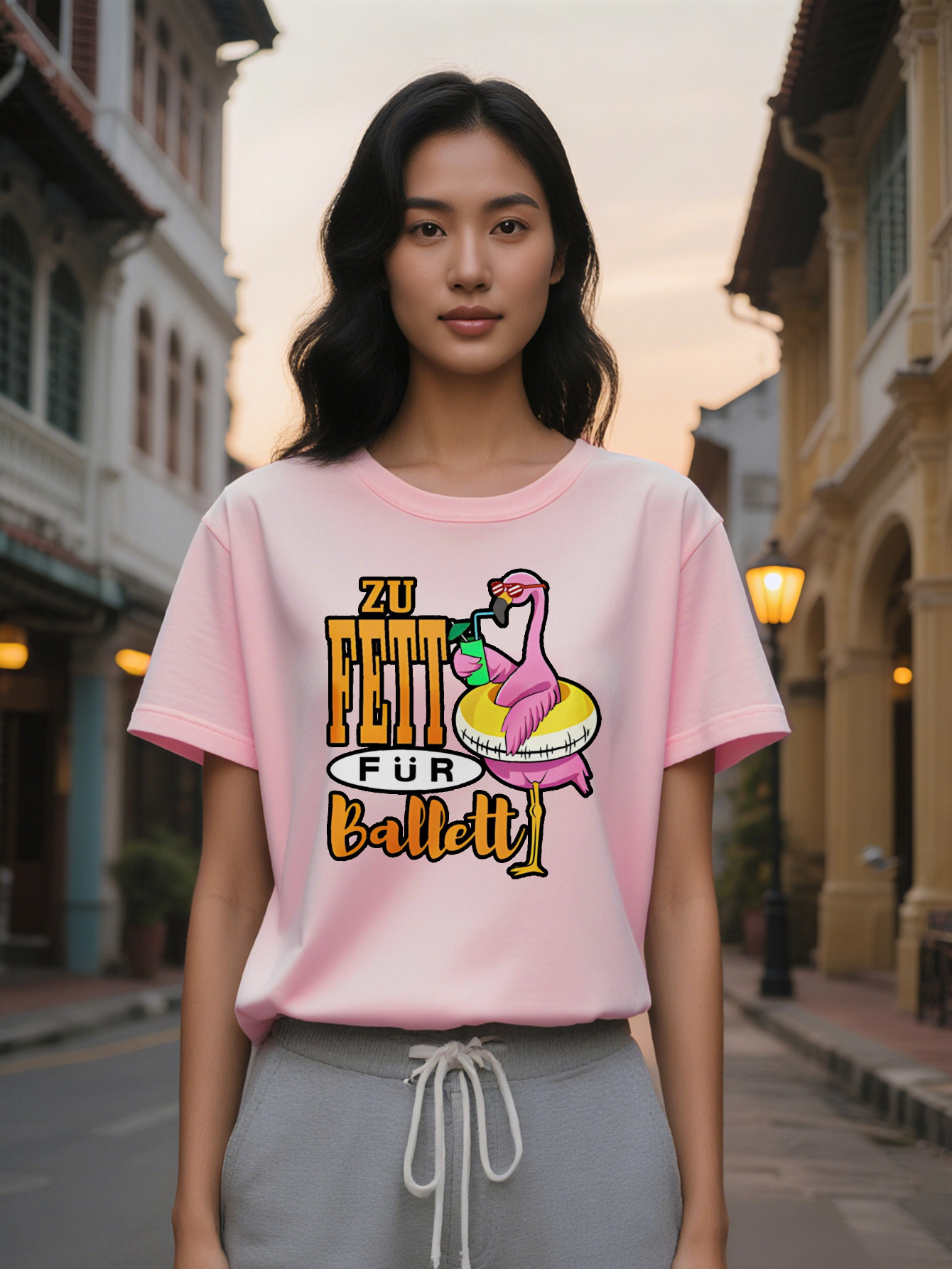 Large XL Casual Crew Neck T-Shirt with Flamingo Glasses Print ZU FETT FUR BALLET Graphic Lightweight Summer Tee Perfect Gift Plus Size