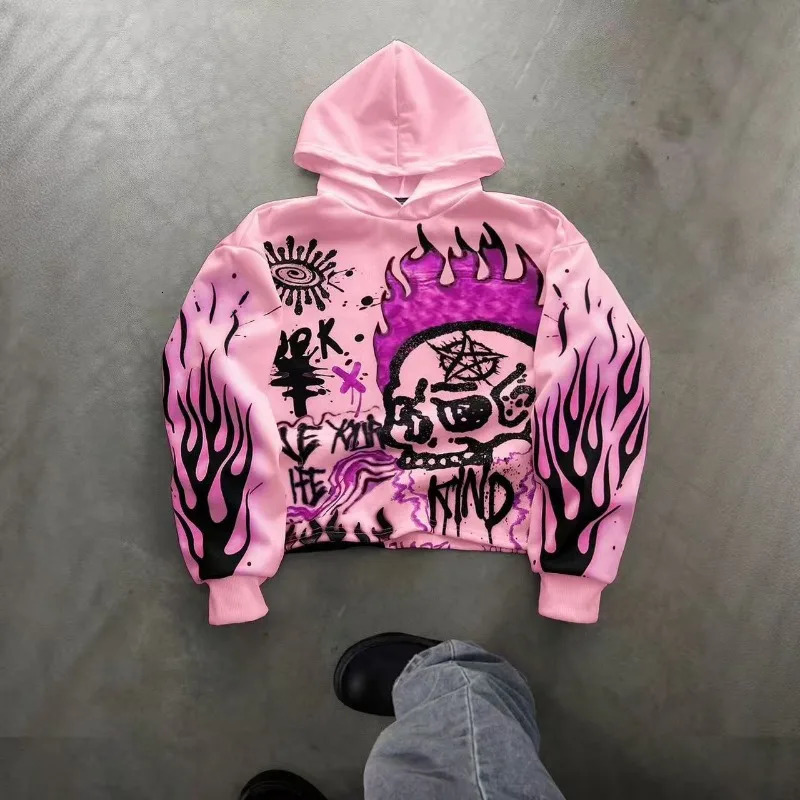 Hiphop letter geometric skull print longsleeved oversized hoodie for women Y2K autumn and winter warm trendy casual sweatshirt 250904