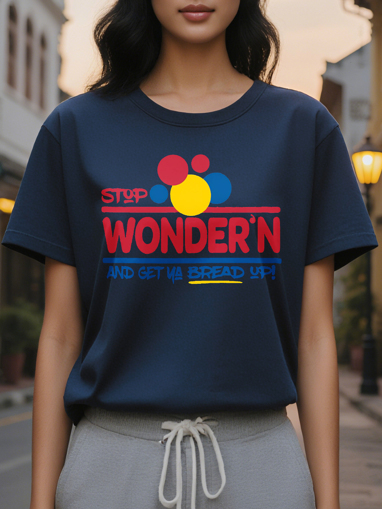 Large XL S Funny Stop Worrying and Get a Bread T-Shirt Soft Pink Crew Neck Casual Shirt Women Lightweight Everyday Top Plus Size