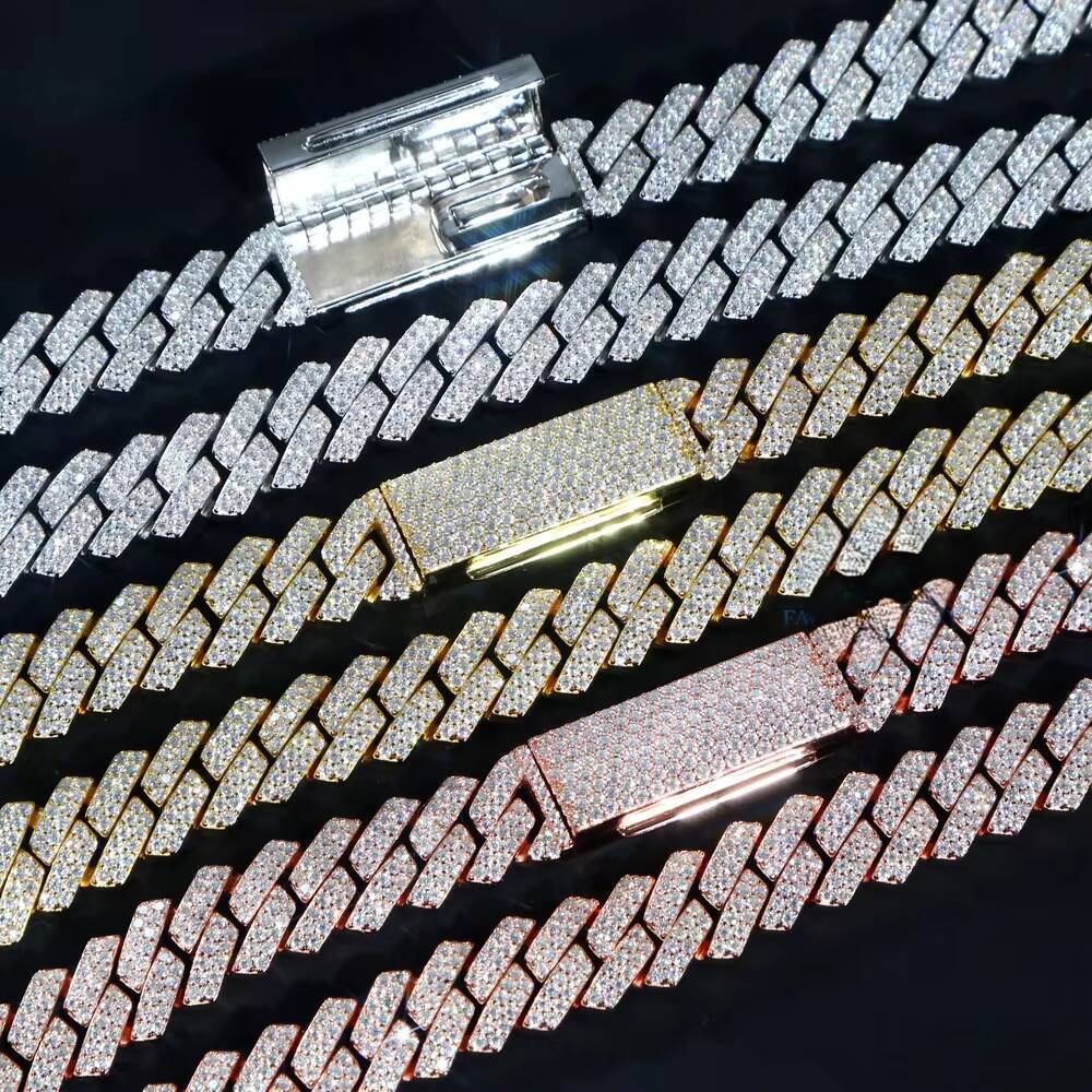 Custom 20mm 925 Sterling Silver Rose Gold Cuban Link Chain for Men Full Iced Hip Hop Diamond Moissanite Fine Necklaces