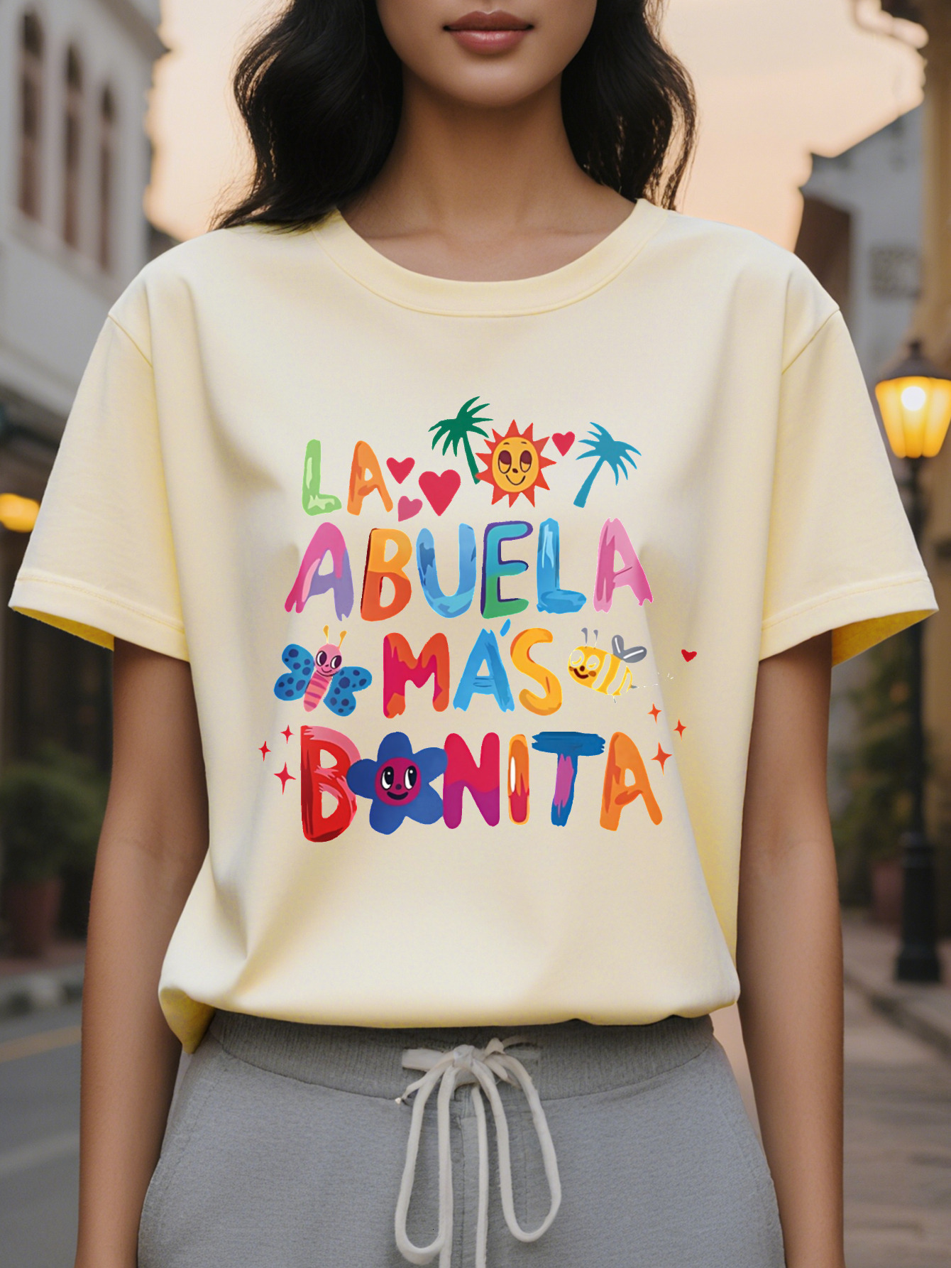 LA ANUELA Printed Pattern Fashion Casual All-match T-shirt Spring and Autumn New Slim Fit Slimming Top Women's Clothing