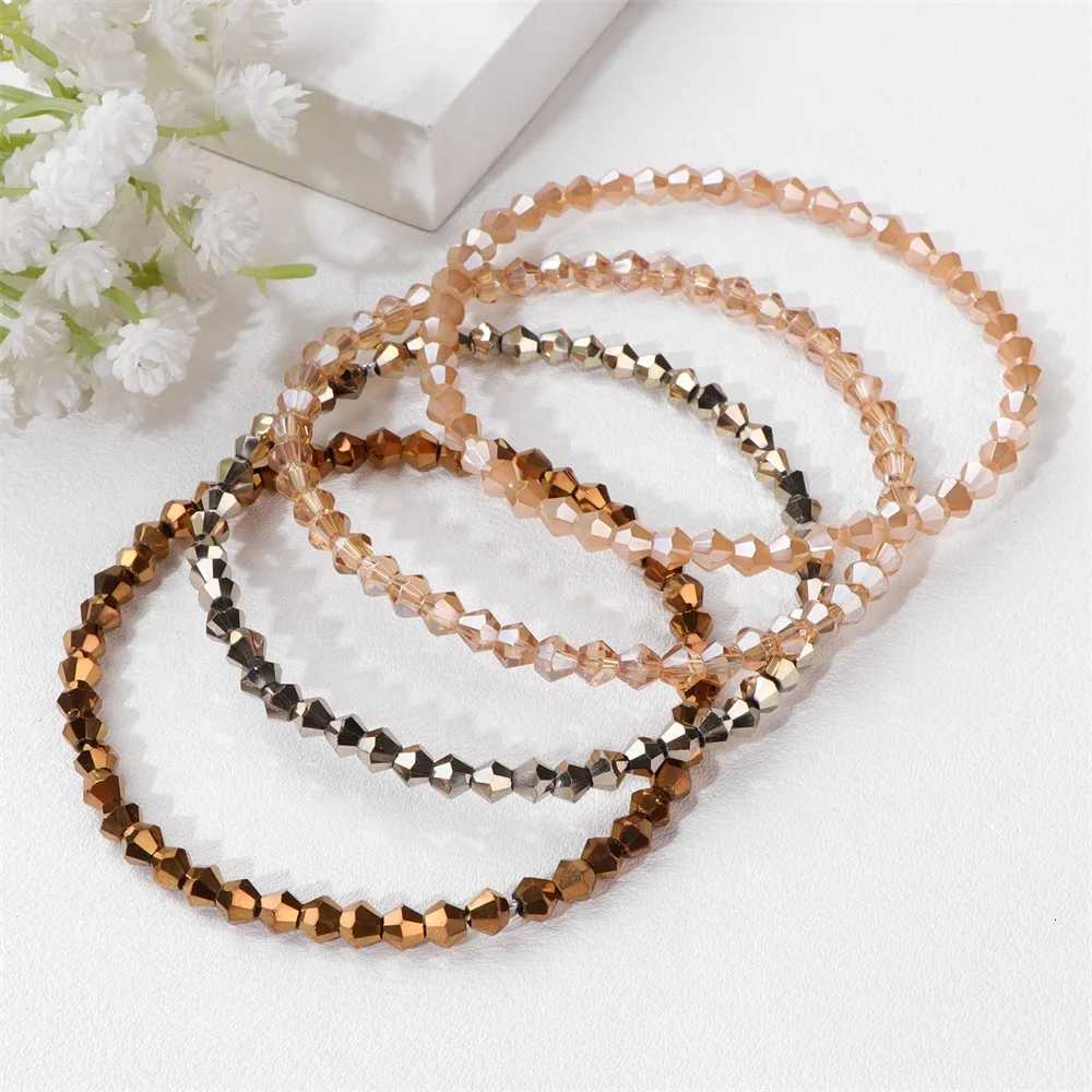 4pcsset Gold Color Crystal Beads Bracelets For Women Girl Natural Stone Austria Crystal Glass Elastic Bracelet Set JewelryXJ250904