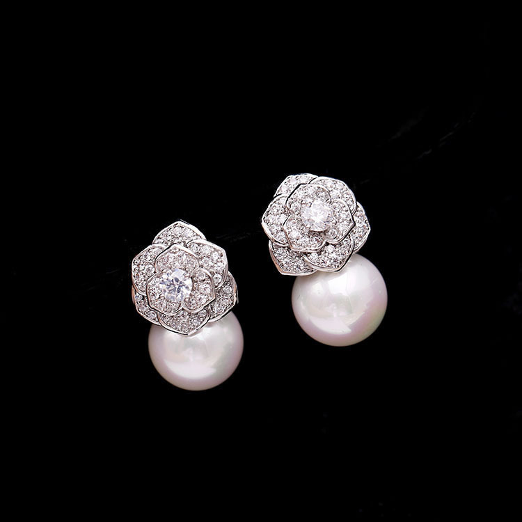 Elegant Freshwater Camellia Flower Earrings For Women Dia Ddmyday Zircon Stud Ball Pearl Earring Fashion Wedding Jewelry Nice Gift Ddmyday