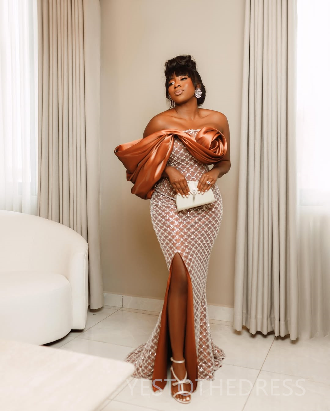 2025 Brown Cocktail Dresses For Women Homecoming Dress Sheath Illusion Strapless Beaded Lace Side Split Sexy Pleated Prom Dresses For Black Girls C428