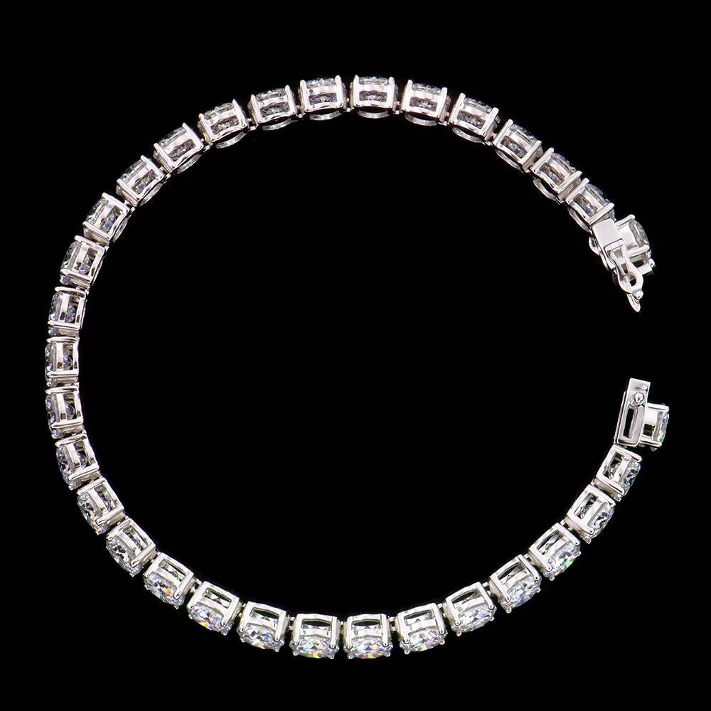 Round VVS1 Moissanite Diamond 6mm High Grade Polished Silver Tennis Moissanite Bracelet 68in Hip Hop Fashion Jewelry for Gift