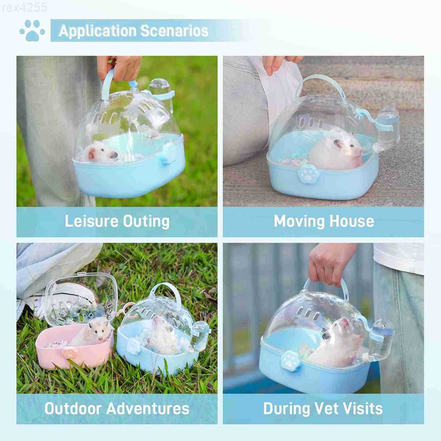 Small Animal Carrier Cage with Water Bottle Portable Hamster Travel Carrier Carry Case 724 L669 W 642 H for Small Pets Gerbils Mice Dwarf Hamster Blue