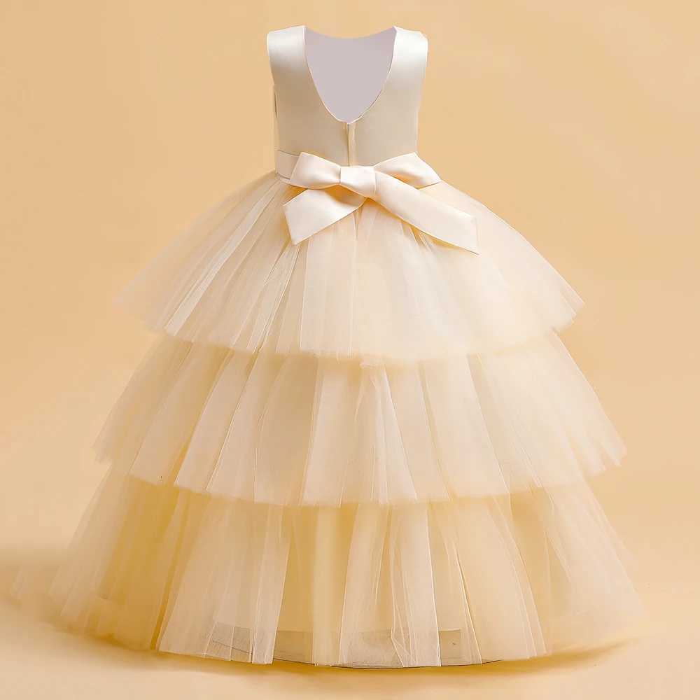 Ceremony Elegant Kids Party Dresses For Girls Children Puffy Tulle White Bridesmaid Dress Flower Girl Birthday Wedding Prom Gown Z250904