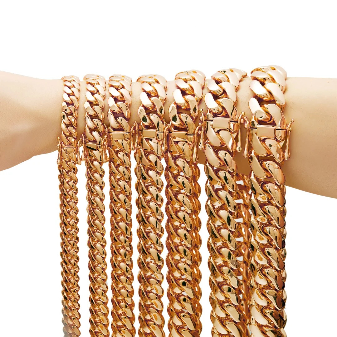822mm Hip Hop Bling Rose Gold Color 316L Stainless Steel Dense Cuban Miami Link Chain Necklaces for Unisex Rapper Jewelry 250903