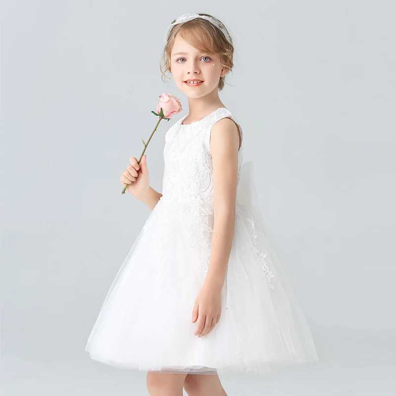 BX8991 White Lace Flower Girl Dress Bows Childrens First Communion Dress Girls Sleeveless Princess Dresses Z250904