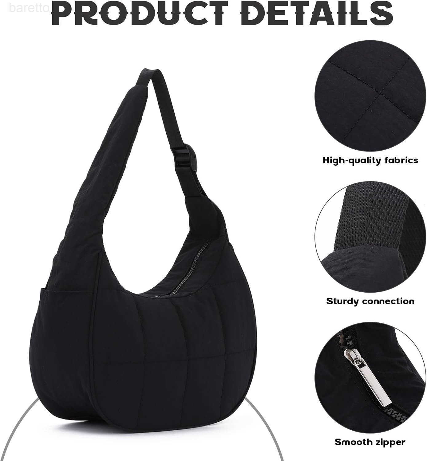 Puffer Crescent Shoulder Bag for Women Small Nylon Quilted Handbags Puffy Purses with Adjustable Strap M250903