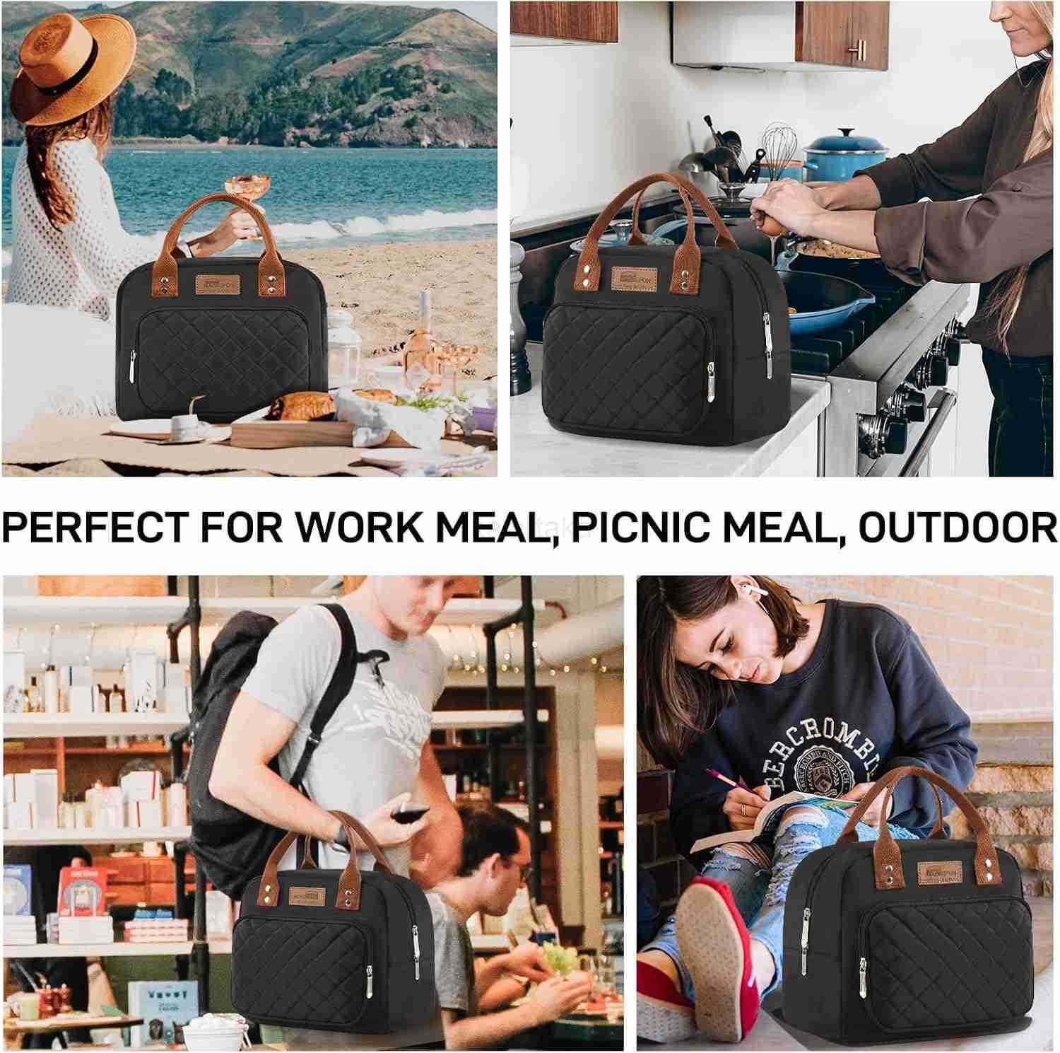 Lunch Bag for Woman Man Adults with Front Pocket Insulated Lunch Tote Lunch Box Container for Work Picnic or TravelBlack M250905