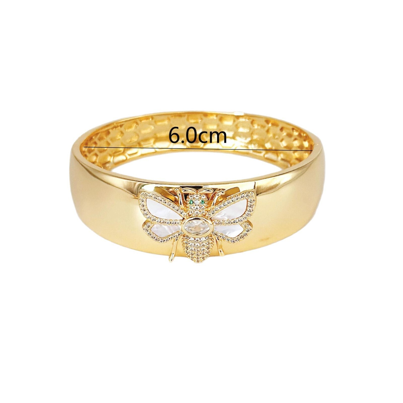 Fashion Jewelry with Inlaid Dias, White Shell, Little Bee, Wide Face, Exquisite Carved Texture, Women's Bracelet