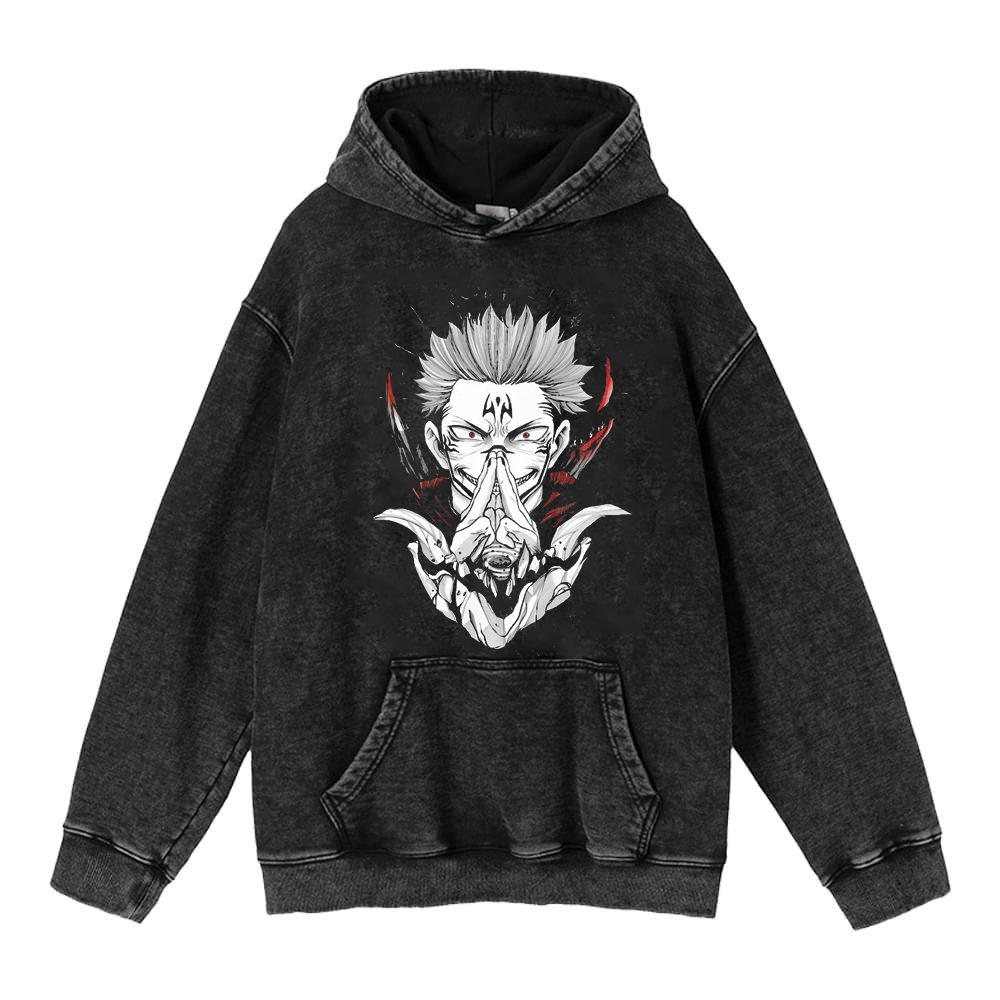 440g Heavyweight Washed Vintage Finish Gojo Satoru Jujutsu Kaisen Anime Street Retro Cotton Hoodie - TT8260