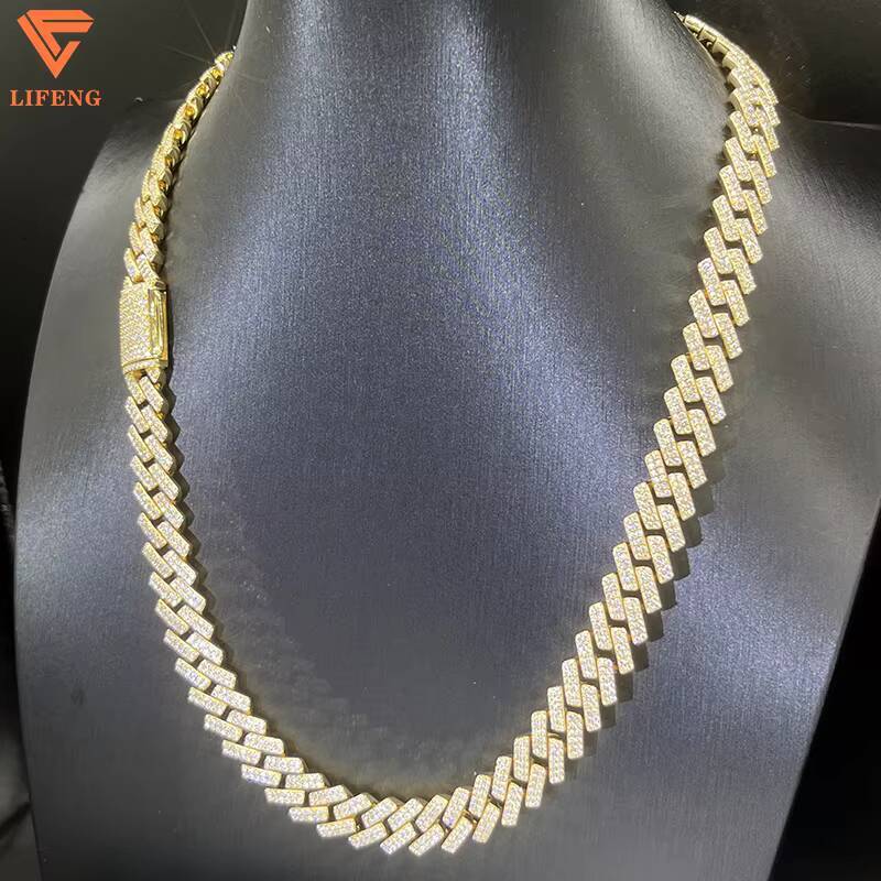 925 Sterling Silver Miami Cuban Link Chain 18k Gold Plated Vvs Moissanite Diamond Cuban Chain Moissanite Hip Hop Necklace