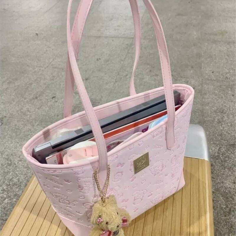 Sweet Cute Pink Tote Bag Purse Women Kawaii Print Leather Large Capacity Handbag Girls Haruku Shoulder Bags Aesthetic