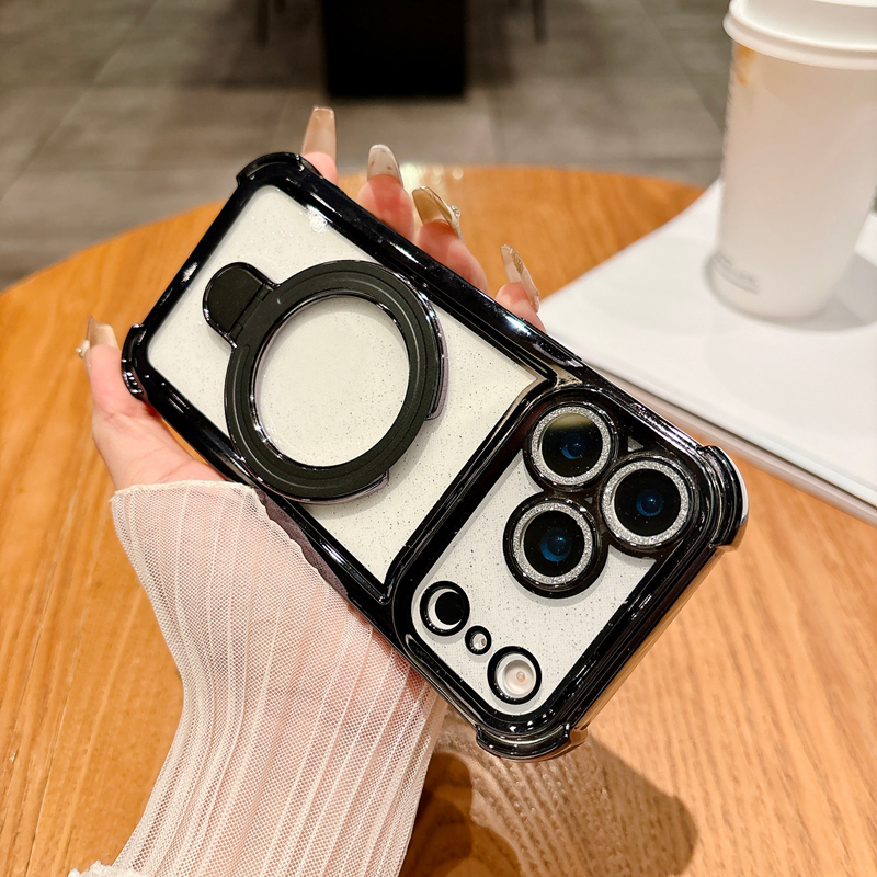 Magnetic Wireless Charging Holder Cases For Iphone 17 Air 16E 16 15 Plus 14 Pro MAX 13 12 11 Bling Glitter Sparkle Soft TPU Magnet Clear Chromed Plati