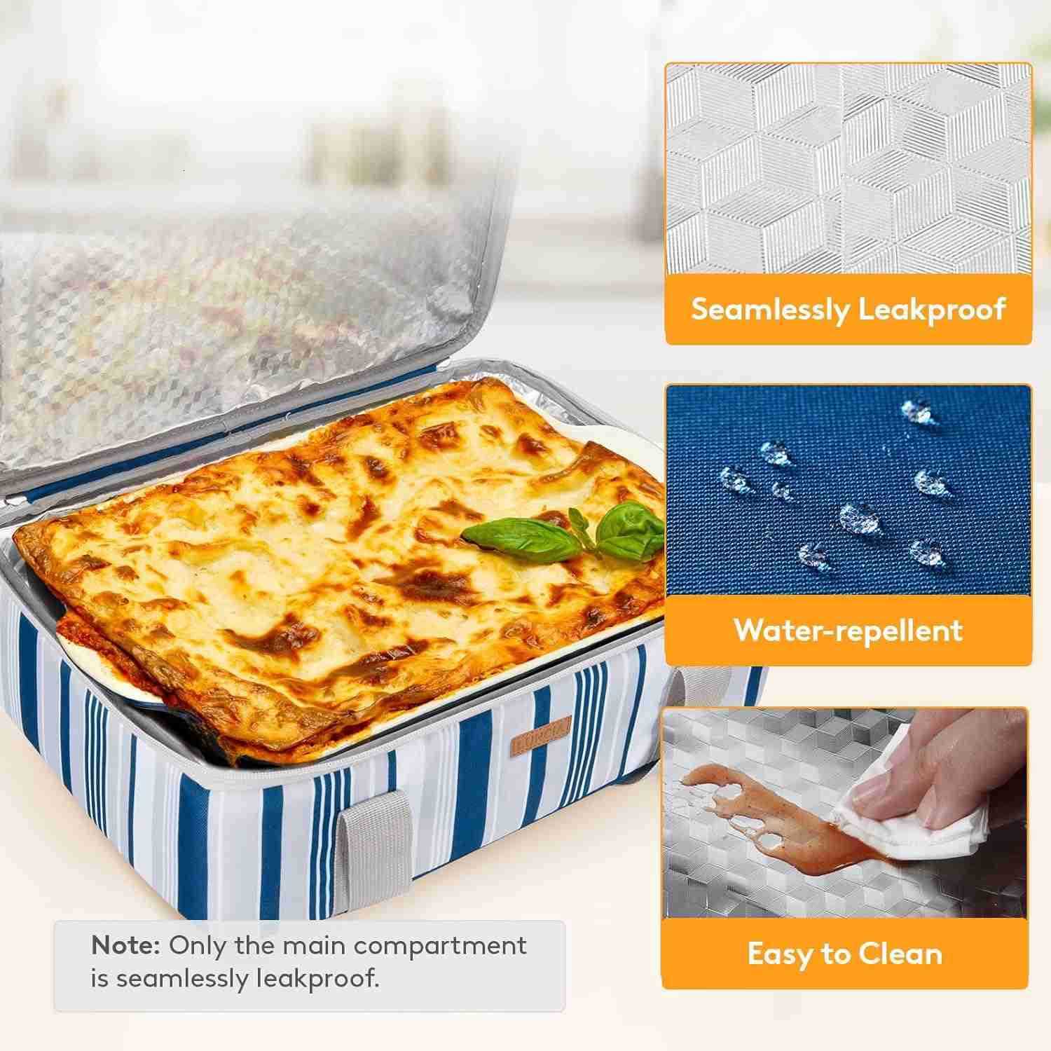 Insulated Casserole Carrier for Hot or Cold Food Lasagna Lugger Tote for Potluck PartiesPicnicCookouts Fits 9x13 Baking Dish GreyW250904