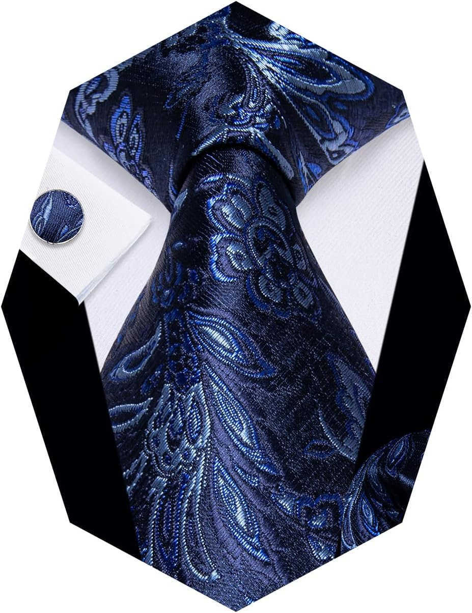 Tie Sets Floral Necktie Handkerchief Cufflinks Set Silk Woven Ties Business Wedding PartyW250904
