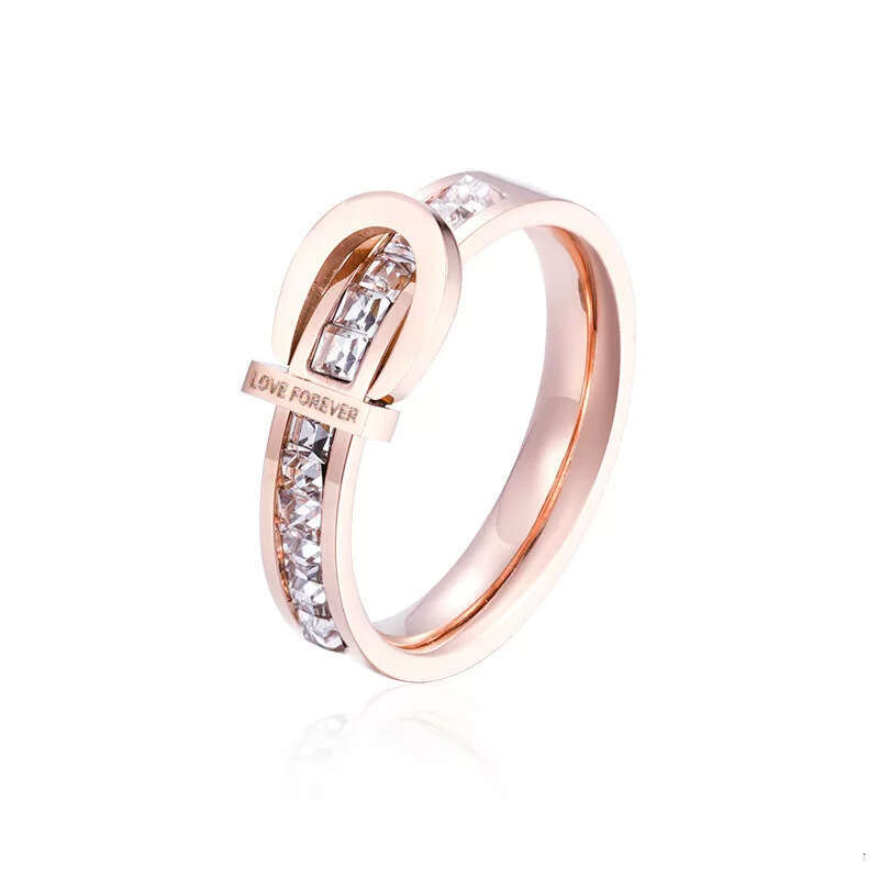 Fashion Square Diamond Belt Buckle Titanium Steel for Women High-end Simple Index Finger Ring Light Luxury Versatile Trendy Accessory