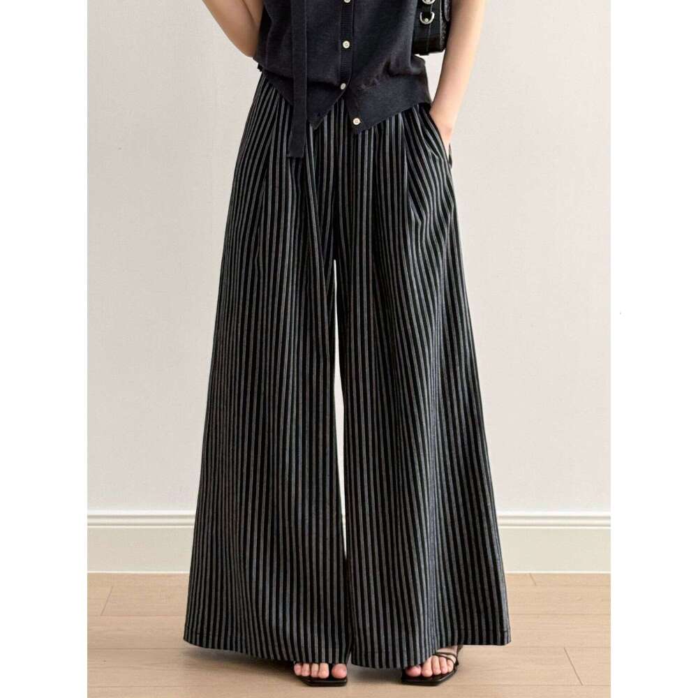 Yanshuang Simple Vertical Striped Casual for Women Summer New Loose Fit Wide-Leg Floor-Length Pants