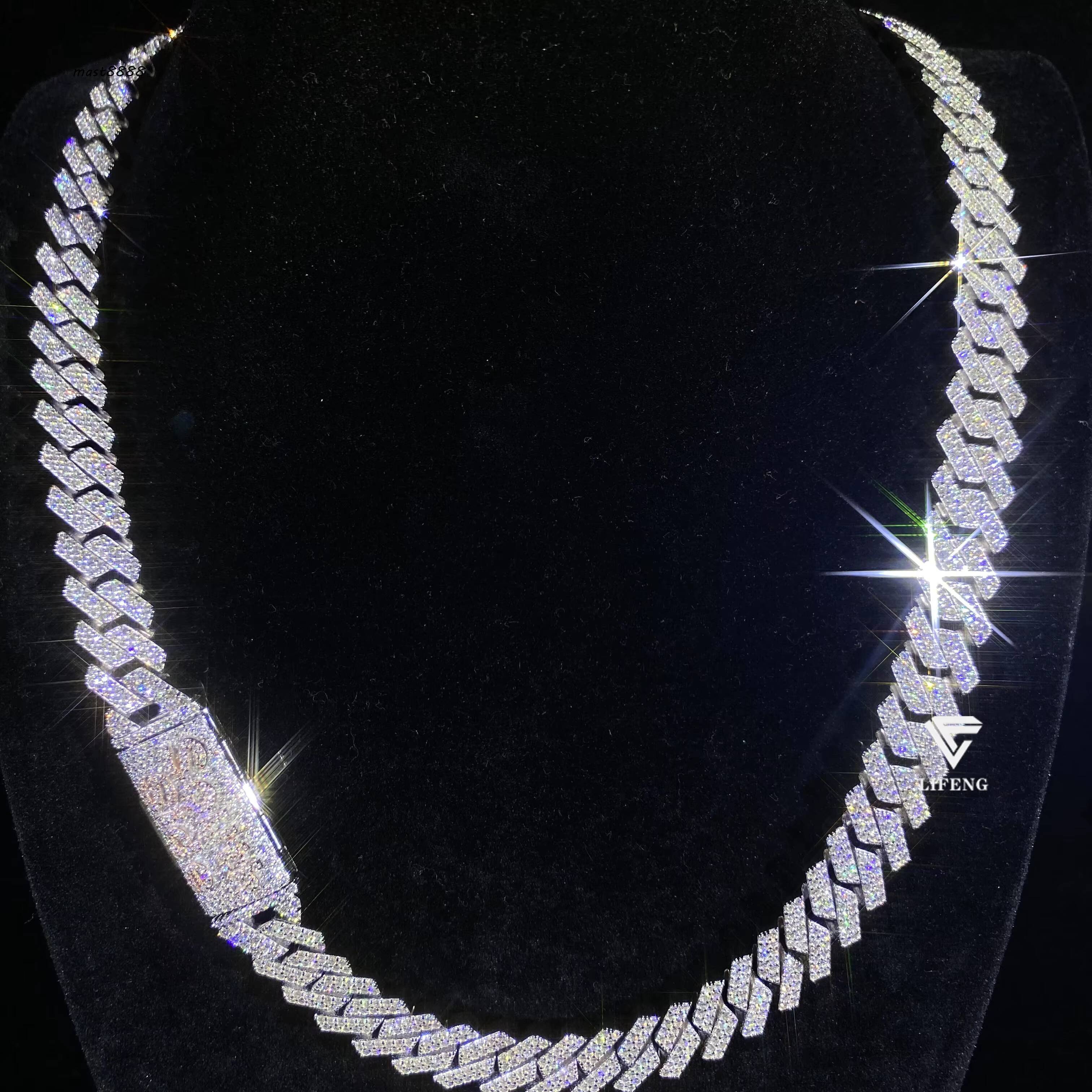 14mm 2Row Custom Letter Clasp Iced Out VVS Moissanite Cuban Link Chain Necklace Hip Hop Jewelry 925 Sterling Silver Cuban Chain